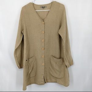 Flax 100% Linen Lagenlook Pockets Buttons Long Sleeve Size Small